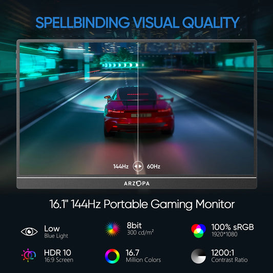 ARZOPA Moniteur Portable 16.1" 144Hz FHD IPS – Gaming et Productivité