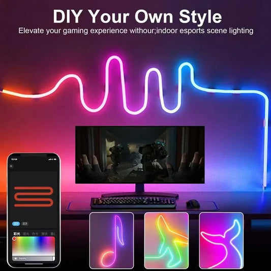 Bande Lumineuse Néon LED RGBIC – Éclairage Décoratif Connecté avec Application & Télécommande (1 à 5m)