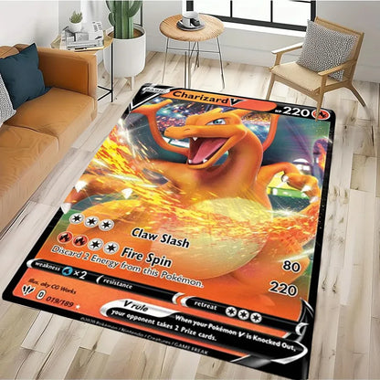 Tapis Pokémon Carte Géante – Pikachu & Dracaufeu | Décor Salon & Chambre | Antidérapant