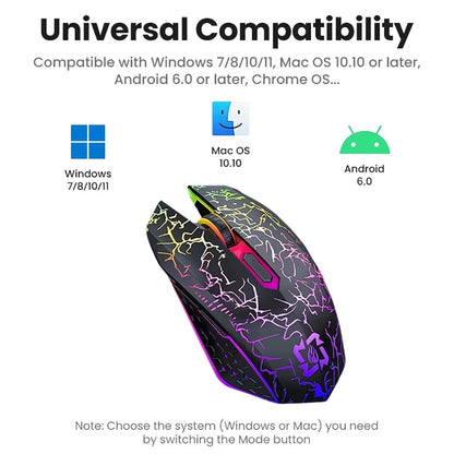 Souris Gamer Sans Fil RGB – 2.4G + Bluetooth | Rechargeable Type-C | 1600 DPI | PC & Mac