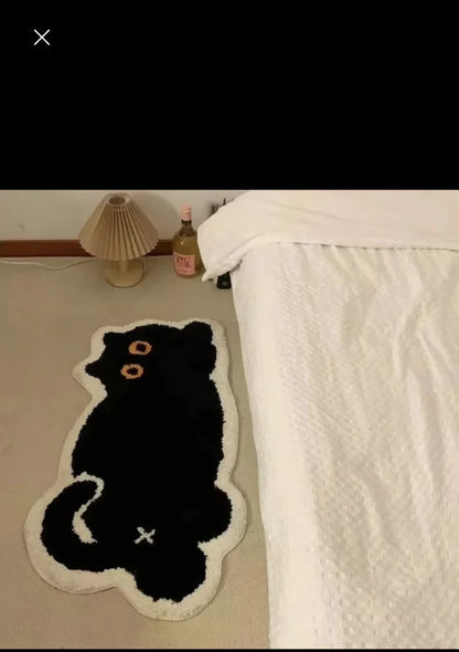 Tapis de Sol Chat Noir – Design Mignon en Imitation Cachemire – Déco Chambre & Salle de Bain