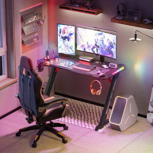 Bureau Gaming RGB 140 cm – LED Dynamiques, Plateau XXL, Pieds Métal Robustes