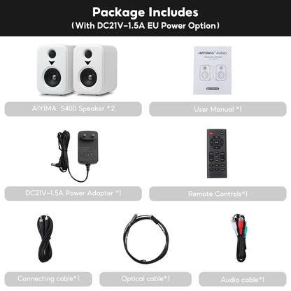 AIYIMA S400 – Enceintes de Bibliothèque Audio Actives | Studio HiFi 50W × 2 avec Bluetooth & USB DAC