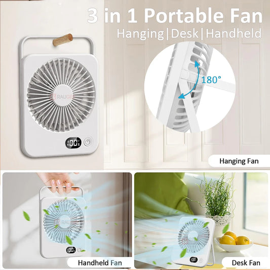 Ventilateur de Bureau Portable 3 en 1 – Silencieux & Rechargeable