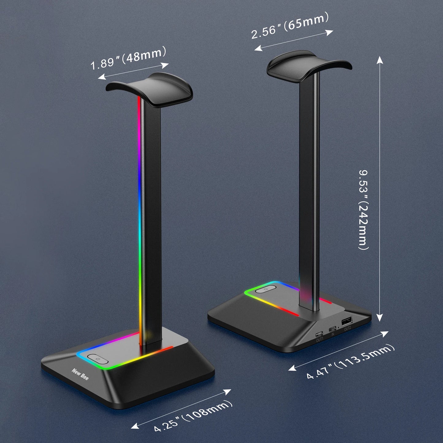 Support Casque Gaming RGB New Bee Z8 – Base Antidérapante + 2 Ports USB