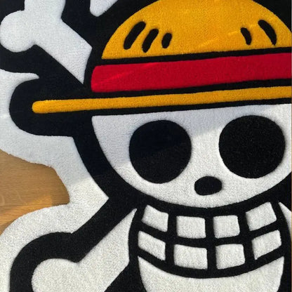 Tapis de sol en peluche One Piece – Logo Jolly Roger Luffy – Déco Chambre Otaku