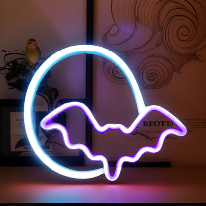 🎃 Décoration Murale LED Néon Halloween – Chauve-Souris & Fantôme