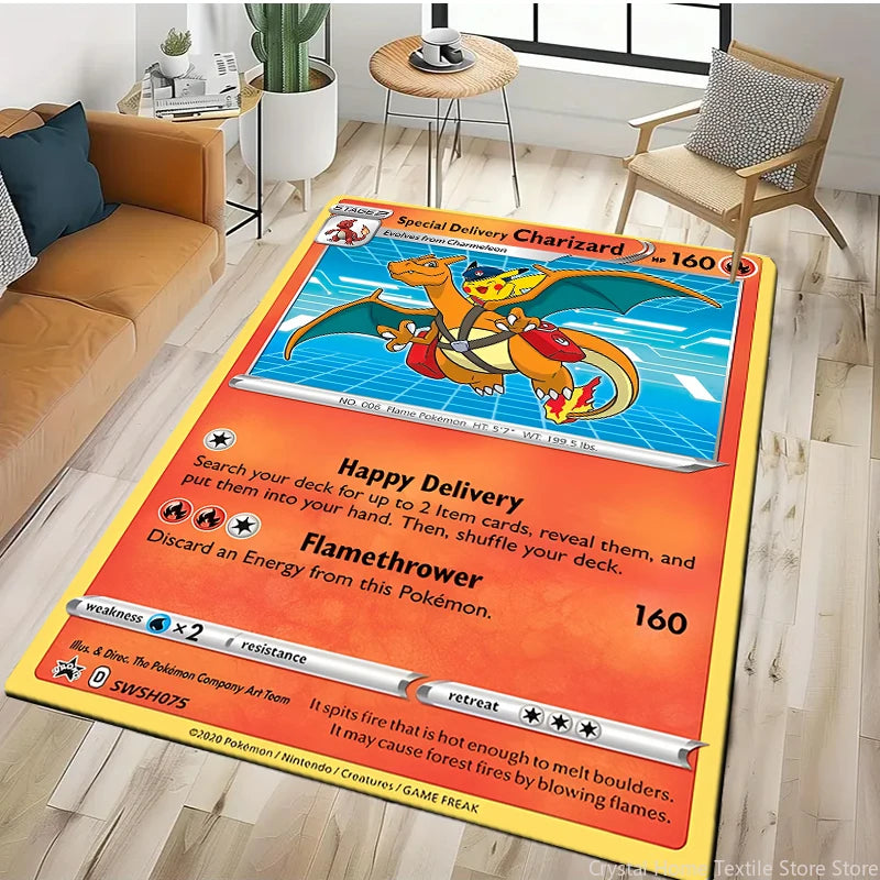 Tapis Pokémon Carte Géante – Pikachu & Dracaufeu | Décor Salon & Chambre | Antidérapant