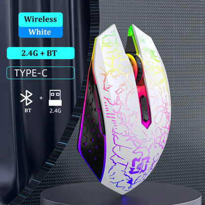 Souris Gamer Sans Fil RGB – 2.4G + Bluetooth | Rechargeable Type-C | 1600 DPI | PC & Mac