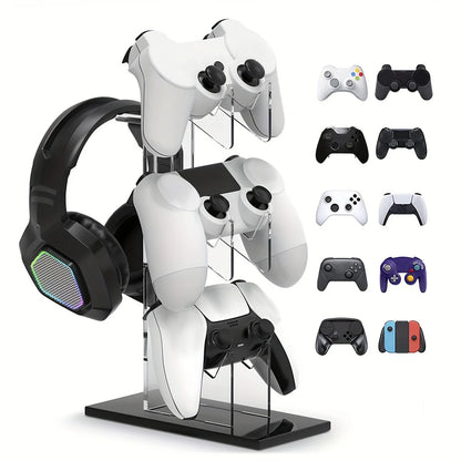 Support de Manettes & Casque 3 Niveaux – Compatible PS5, PS4, Xbox, Switch – Acrylique Transparent
