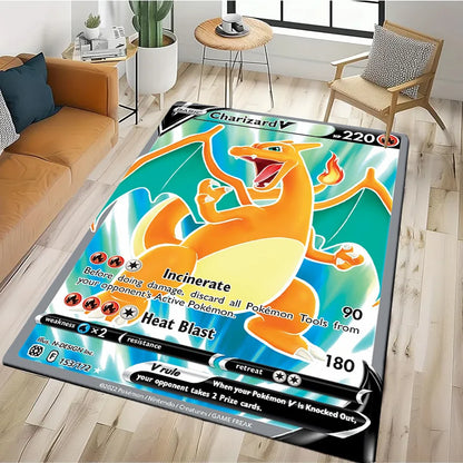 Tapis Pokémon Carte Géante – Pikachu & Dracaufeu | Décor Salon & Chambre | Antidérapant