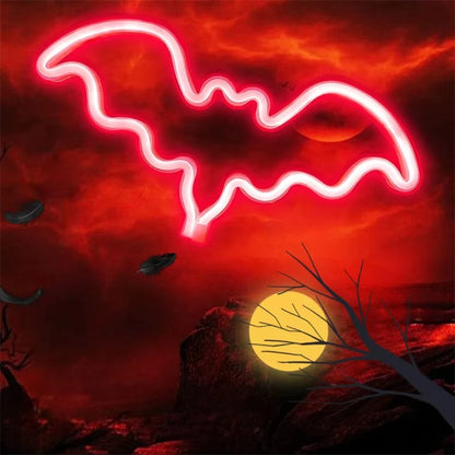 🎃 Décoration Murale LED Néon Halloween – Chauve-Souris & Fantôme