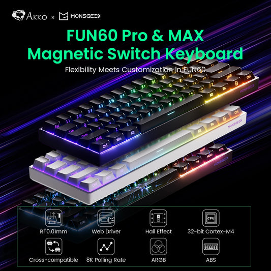 Clavier Gaming Monsgeek FUN60 Pro & MAX – Switchs Magnétiques, 60% Compact, 8K Polling Rate, ARGB