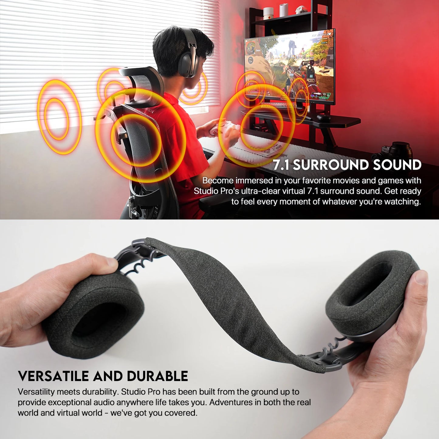 FANTECH WHG03P Studio Pro – Casque Gaming 7.1 Sans Fil & Filaire – Bluetooth + Micro Réduction de Bruit