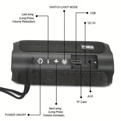 Enceinte Bluetooth Portable TG227 – Étanche IPX5, LED, Radio FM, Bass Boost, 1200 mAh