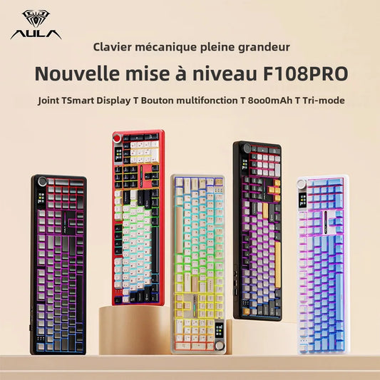 Clavier Mécanique AULA F108 Pro – Sans Fil Bluetooth, Écran TFT Intelligent, Hot-Swap, RGB