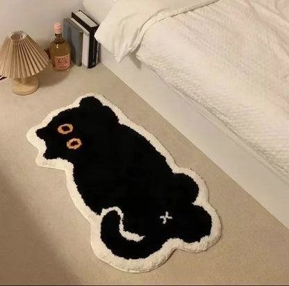 Tapis de Sol Chat Noir – Design Mignon en Imitation Cachemire – Déco Chambre & Salle de Bain