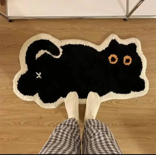 Tapis de Sol Chat Noir – Design Mignon en Imitation Cachemire – Déco Chambre & Salle de Bain