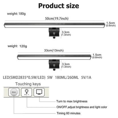 Barre lumineuse LED pour écran PC – Lampe de bureau USB, 3 températures de couleur, luminosité réglable, protection des yeux, montage sans encombrement