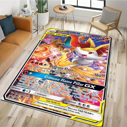 Tapis Pokémon Carte Géante – Pikachu & Dracaufeu | Décor Salon & Chambre | Antidérapant