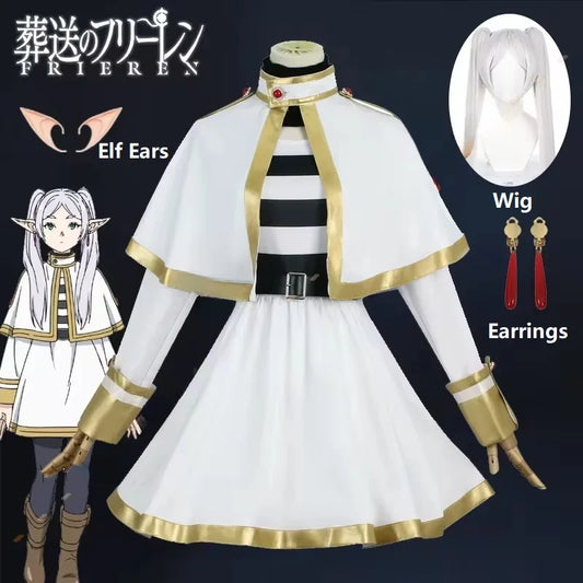 Cosplay Sousou No Frieren – Costume Complet avec Perruque, Accessoires et Oreilles d’Elfe